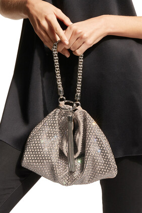 Callie Diamond Motif and Crystal Hotfix Suede Clutch Bag